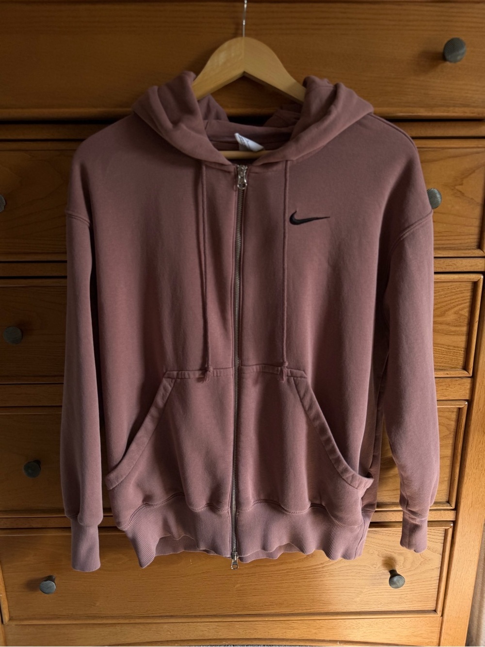 Nike Full Zip Hoodie Dusty Rose Pink Mens Size Small Black Swoosh Dual Zipper